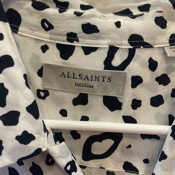 ALL SAINTS Mens White and Black Panther Print Short Sleeved Camp Shirt Size Med - Picture 3 of 5